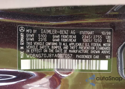 2000 Mercedes-Benz S 430 z USA, uszkodzony, nr VIN WDBNG70J8YA007057